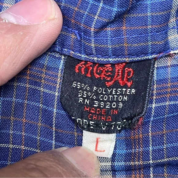 Vtg 80s Hi Gear‎ Shirt Pearl Snap Blue Plaid Cowboy Western Mens Size L - Picture 3 of 7